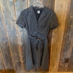 Anne Klein Black and White Polka Dot Midi Dress